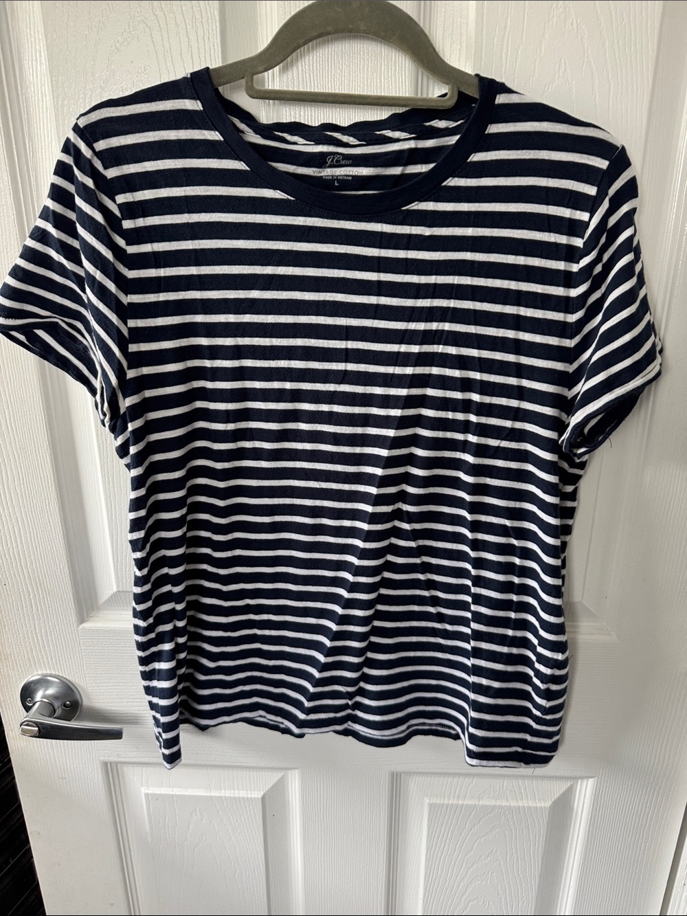 J. Crew Navy and White Striped Crewneck Tee
